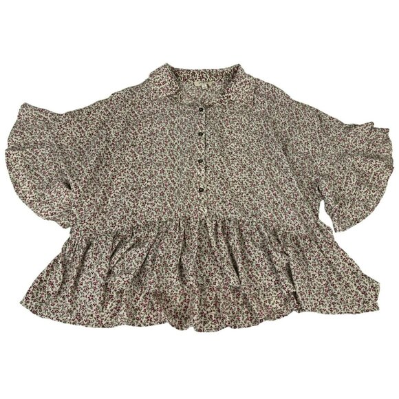 Umgee Tops - Umgee Women's Top S Cream Purple Floral Spring Baby Doll Flutter Sleeve Button